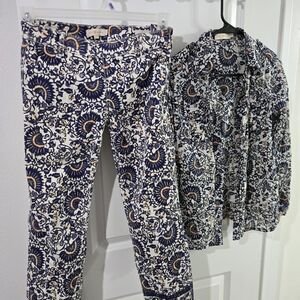 Tory Burch Navy and Cream Floral Set
